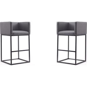 Eden Home 29&quot Contemporary Faux Leather Barstool in Gray (Set of 2)