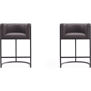 Eden Home 25.5&quot Contemporary Faux Leather Counter Stool in Pebble (Set of 2)