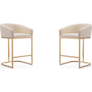 Eden Home 26&quot Faux Leather Counter Stool in Cream/Titanium Gold (Set of 2)