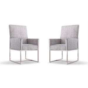 Eden Home 18.9&quot Velvet & Metal Dining Armchair in Gray/Chrome (Set of 2)