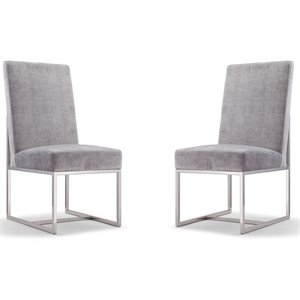 Eden Home 18.9&quot Velvet & Metal Dining Chair in Gray/Polished Chrome (Set of 2)