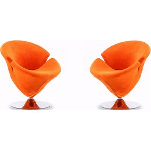 Eden Home Velvet & Metal Swivel Accent Chair in Orange/Chrome (Set of 2)