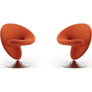 Eden Home Fabric & Metal Swivel Accent Chair in Orange/Chrome (Set of 2)
