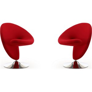Eden Home Fabric & Metal Swivel Accent Chair in Red/Polished Chrome (Set of 2)