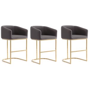 Eden Home 26&quot Contemporary Faux Leather Counter Stool in Gray (Set of 3)