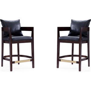 Eden Home 26.5&quot Faux Leather/Wood Counter Stool in Black/Dark Walnut (Set of 2)