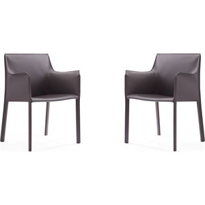 Eden Home Contemporary Saddle Leather Arm Chair in Gray (Set of 2)