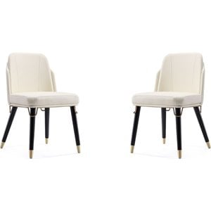 Eden Home 18.9&quot Faux Leather & Wood Dining Chair in Cream/Black (Set of 2)