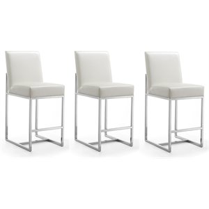 Eden Home 24.8&quot Contemporary Faux Leather Counter Stool in White (Set of 3)