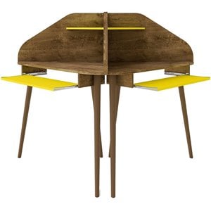 Eden Home Wood 2 PC Cubicle Section Desk Set in Rustic Brown and Yellow