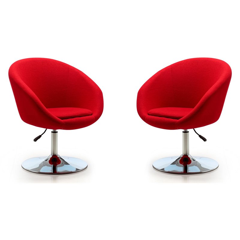 Eden Home Adjustable Height Modern Fabric Accent Chair in Red (Set of 2)