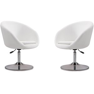 Eden Home Adjustable Height Modern Faux Leather Accent Chair in White (Set of 2)
