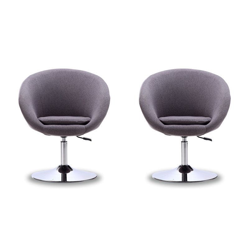 Eden Home Adjustable Height Modern Fabric Accent Chair in Gray (Set of 2)