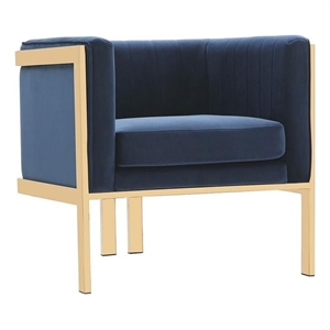 Eden Home Modern Velvet & Metal Accent Armchair in Royal Blue/Polished Brass