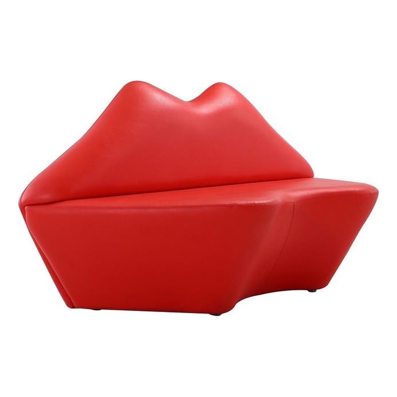 Eden Home Lip-Shaped Modern Faux Leather 2-Seater Loveseat in Red