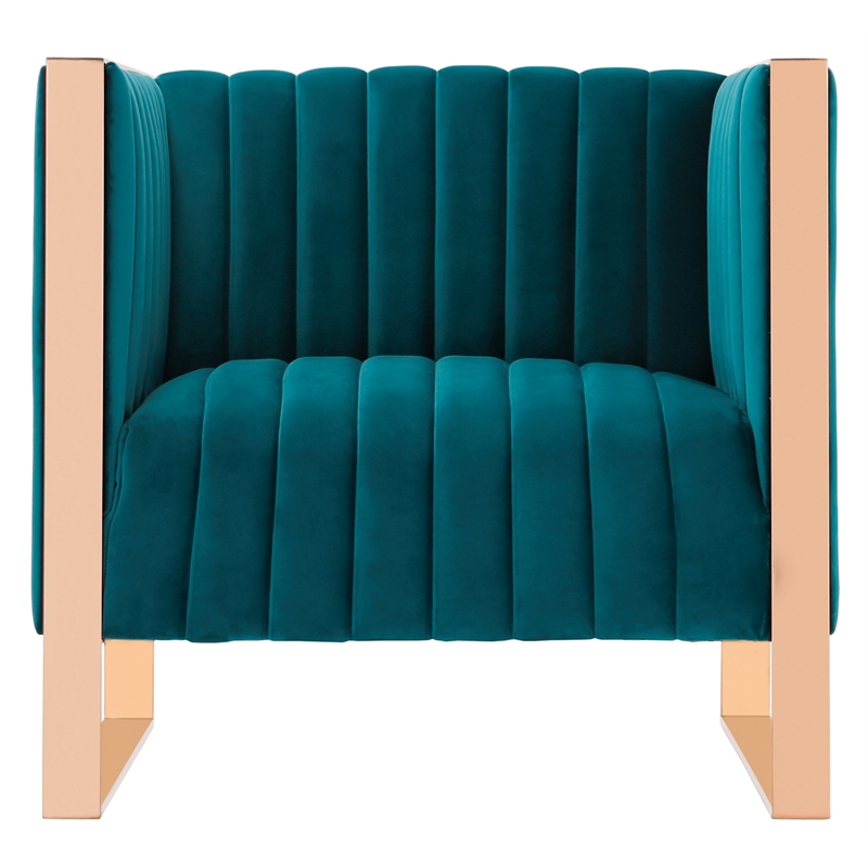 Eden Home Upholstered Modern Velvet & Metal Accent Chair in Teal Blue/Rose Gold