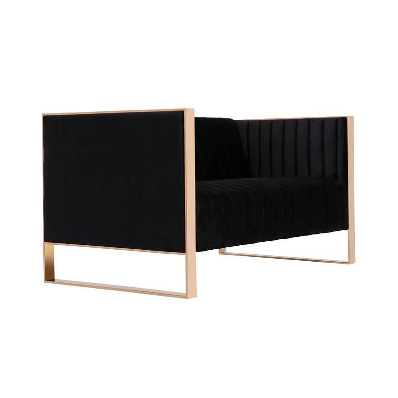 Eden Home Upholstered Tufted Velvet Loveseat in Black/Rose Gold