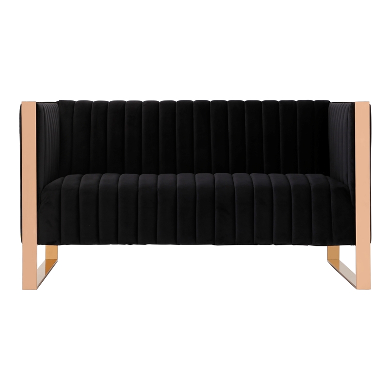 Eden Home Upholstered Tufted Velvet Loveseat in Black/Rose Gold