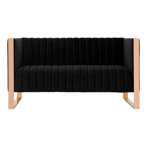 Eden Home Upholstered Tufted Velvet Loveseat in Black/Rose Gold