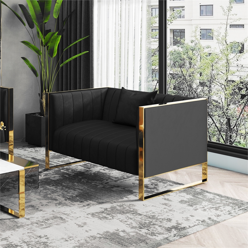 Eden Home Upholstered Tufted Velvet Loveseat in Black/Rose Gold
