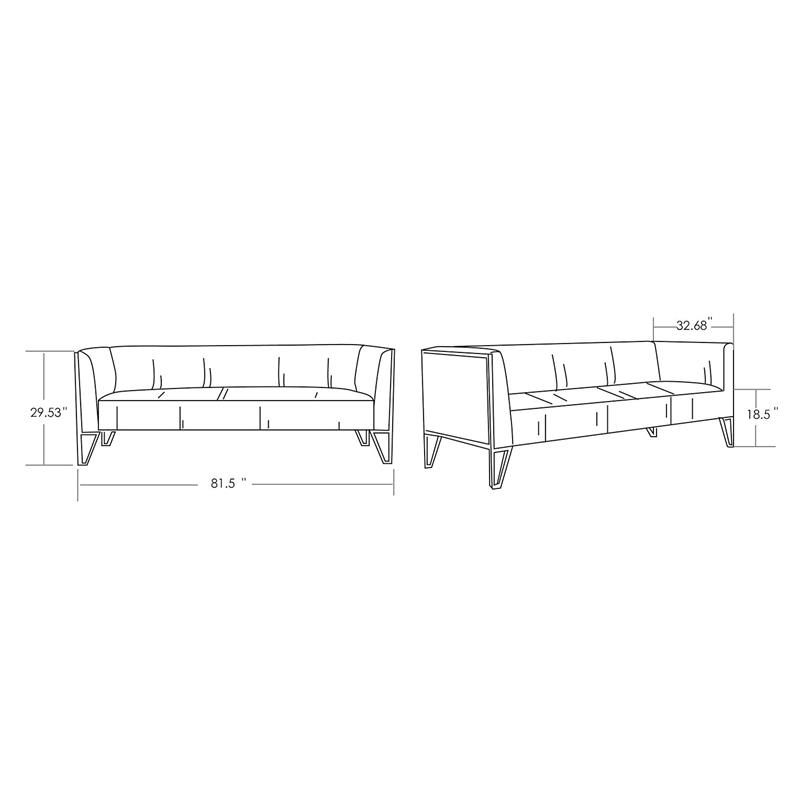 Eden Home Transitional Velvet & Metal 3-Seat Sofa in Gray/Polished Brass
