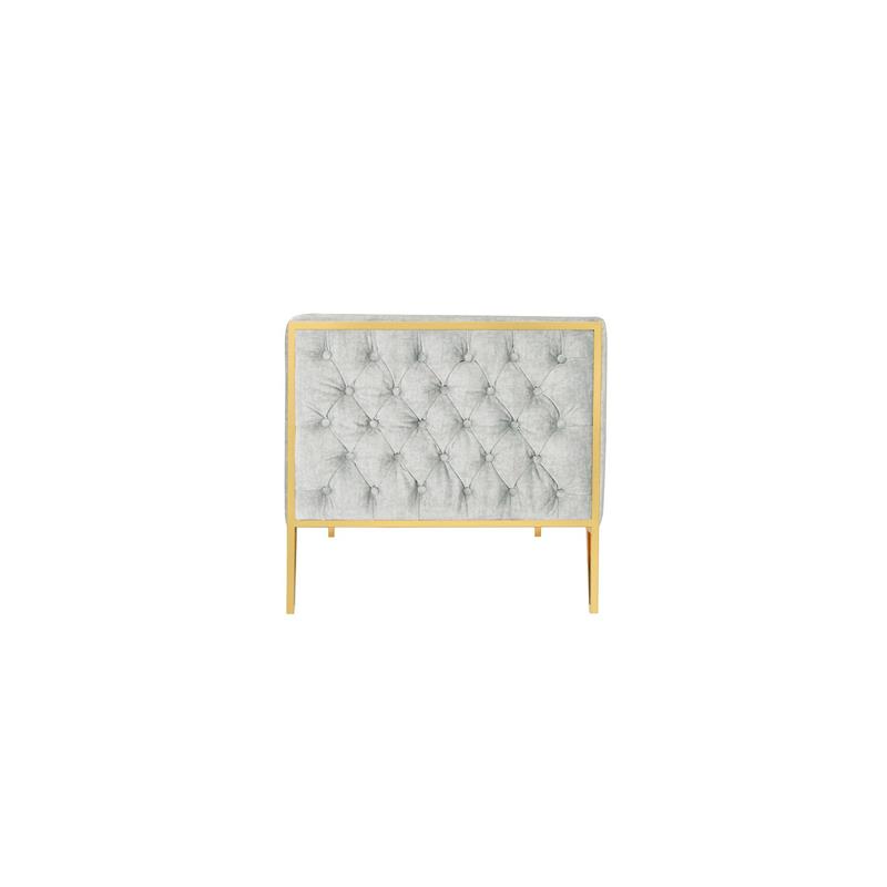 Eden Home Transitional Velvet & Metal 3-Seat Sofa in Gray/Polished Brass