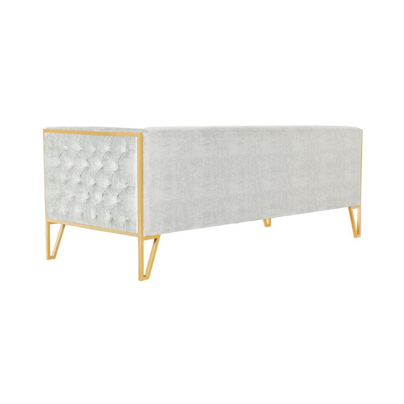 Eden Home Transitional Velvet & Metal 3-Seat Sofa in Gray/Polished Brass