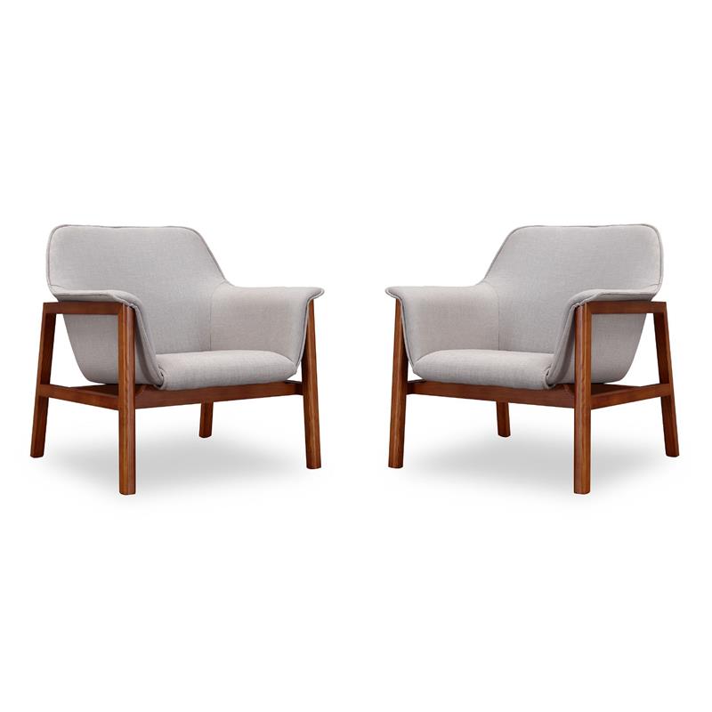 Eden Home Modern Fabric Accent Chair in Gray/Walnut (Set of 2)