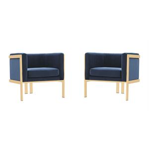 Eden Home Mid-Century Velvet Accent Armchair in Blue (Set of 2)