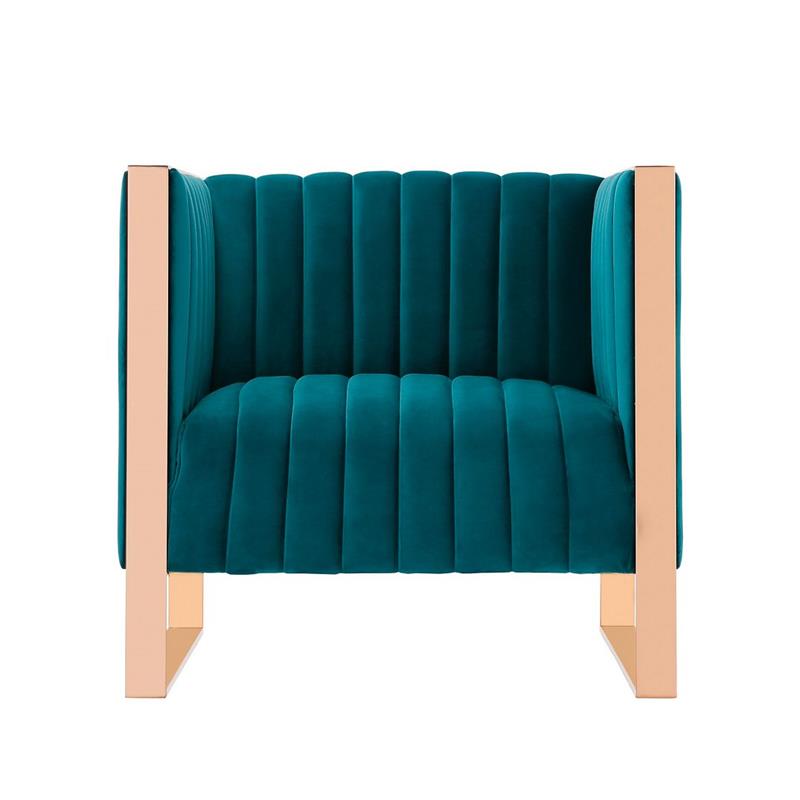 Eden Home Modern Velvet Accent Chair in Teal Blue/Gold (Set of 2)