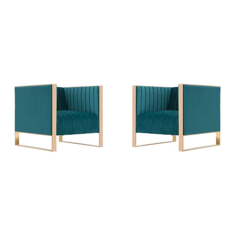Eden Home Modern Velvet Accent Chair in Teal Blue/Gold (Set of 2)
