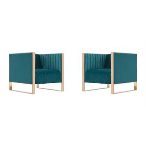 Eden Home Modern Velvet Accent Chair in Teal Blue/Gold (Set of 2)