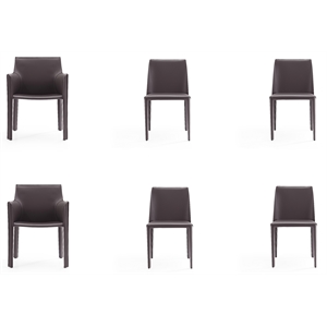 Eden Home 17.32&quot Modern Leather Dining Chair in Gray (Set of 6)