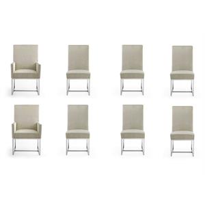 Eden Home 18.9&quot Velvet & Metal Dining Chair in Off White/Chrome (Set of 8)