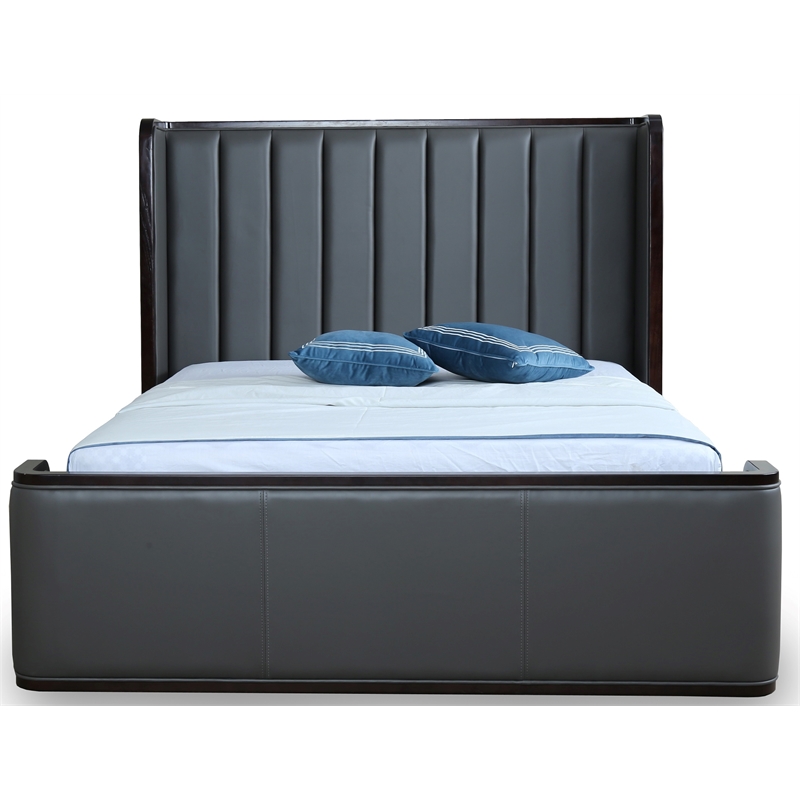 Eden Home Upholstered Modern Faux Leather Queen Bed Frame in Graphite Gray
