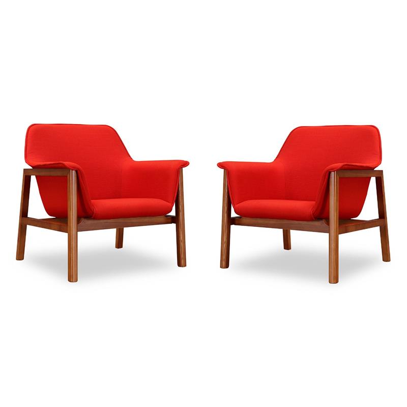 Eden Home Modern Fabric Accent Chair in White/Walnut (Set of 2)