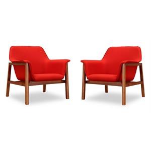 Eden Home Modern Fabric Accent Chair in White/Walnut (Set of 2)