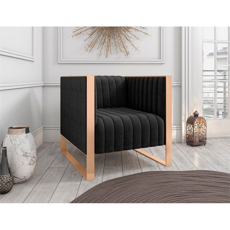Eden Home Modern Velvet & Metal Accent Chair in Black/Gold (Set of 2)