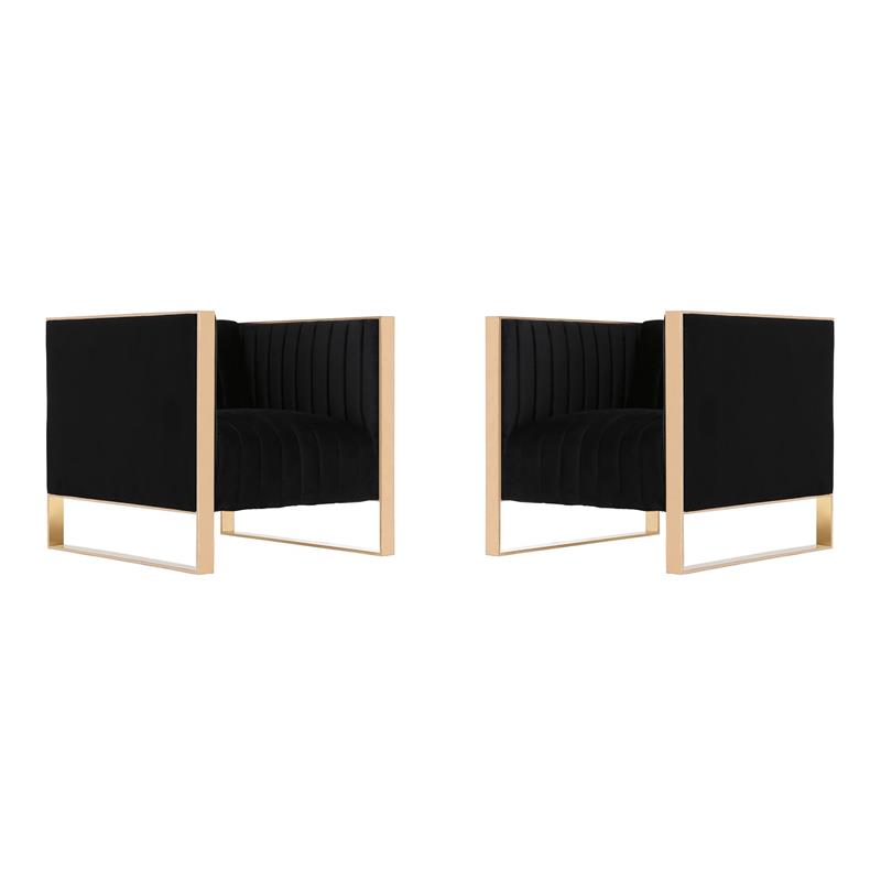 Eden Home Modern Velvet & Metal Accent Chair in Black/Gold (Set of 2)