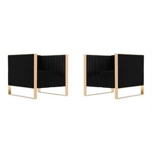Eden Home Modern Velvet & Metal Accent Chair in Black/Gold (Set of 2)