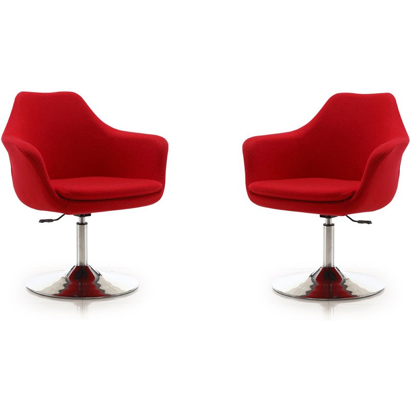 Eden Home Adjustable Height Fabric & Metal Accent Chair in Red/Chrome (Set of 2)