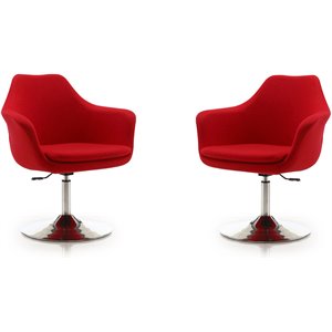 Eden Home Adjustable Height Fabric & Metal Accent Chair in Red/Chrome (Set of 2)