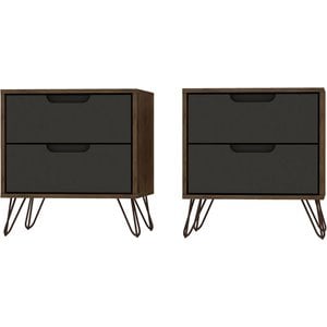 Eden Home 2-Drawer Modern Wood Nightstand in Gray (Set of 2)