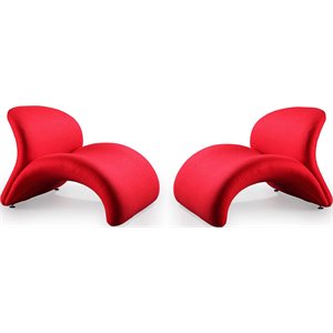Eden Home Contemporary Wool Blend Fabric Accent Chair in Red (Set of 2)