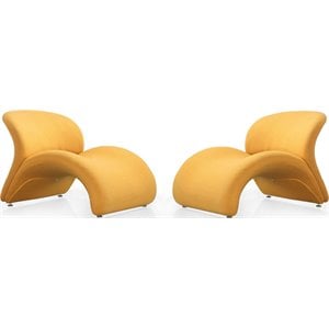 Eden Home Contemporary Wool Blend Fabric Accent Chair in Yellow (Set of 2)