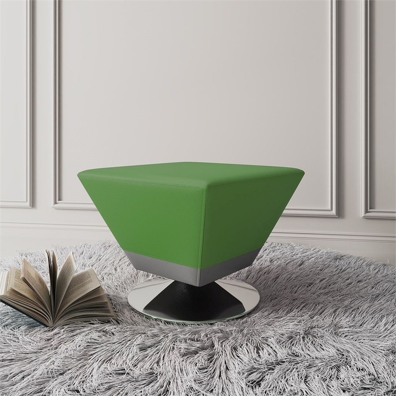 Eden Home Faux Leather & Metal Swivel Ottoman in Green/Polished Chrome