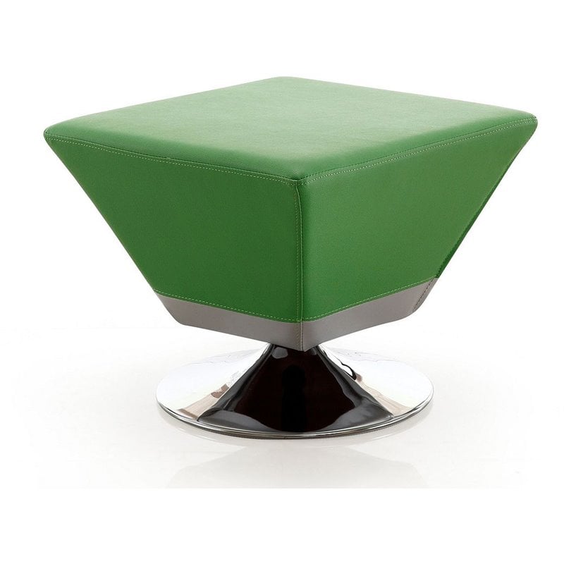 Eden Home Faux Leather & Metal Swivel Ottoman in Green/Polished Chrome