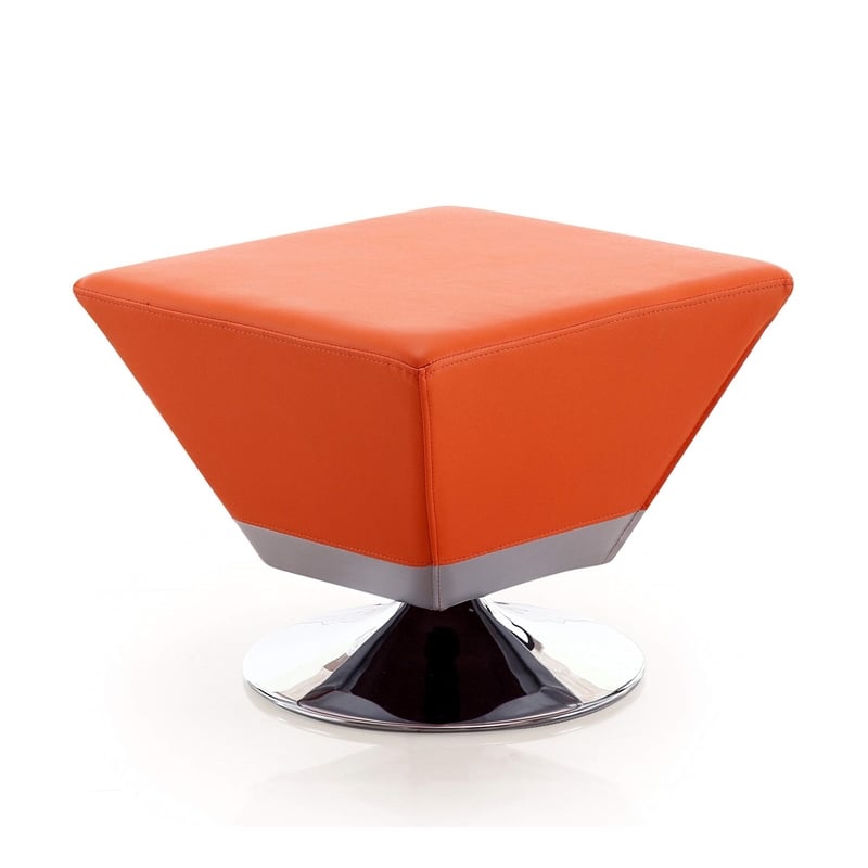 Eden Home Faux Leather & Metal Swivel Ottoman in Orange/Polished Chrome