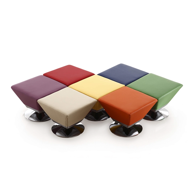 Eden Home Faux Leather & Metal Swivel Ottoman in Orange/Polished Chrome