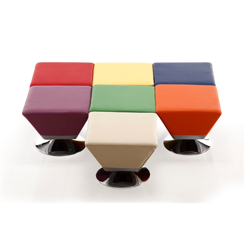 Eden Home Faux Leather & Metal Swivel Ottoman in Orange/Polished Chrome